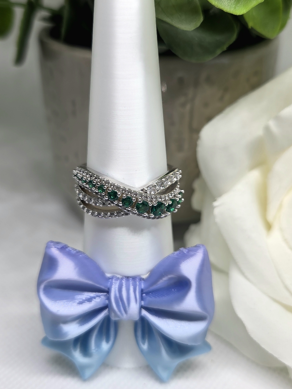BP Emerald and Clear CZ Crossover Ring